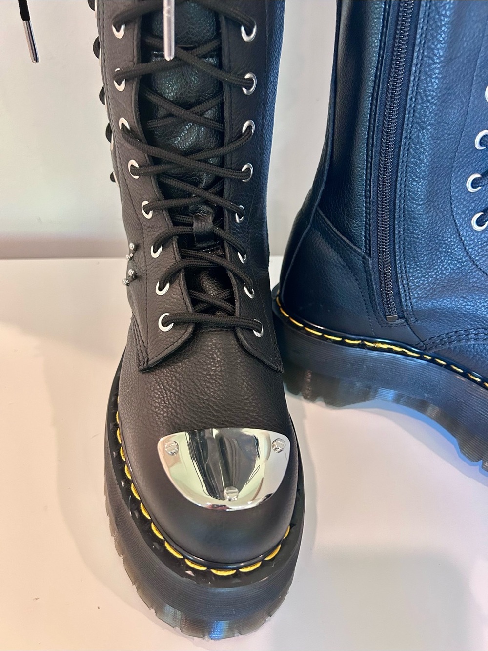 Dr. Martens Virginia Leather 28-Eye Extreme Black Knee High Boots Size 8 New - Picture 4 of 11
